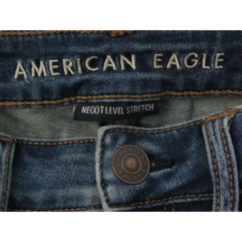 American Eagle Women Jeans Shorts Size 00 Blue MIDI Distressed Sandblasted Denim - Picture 3 of 5